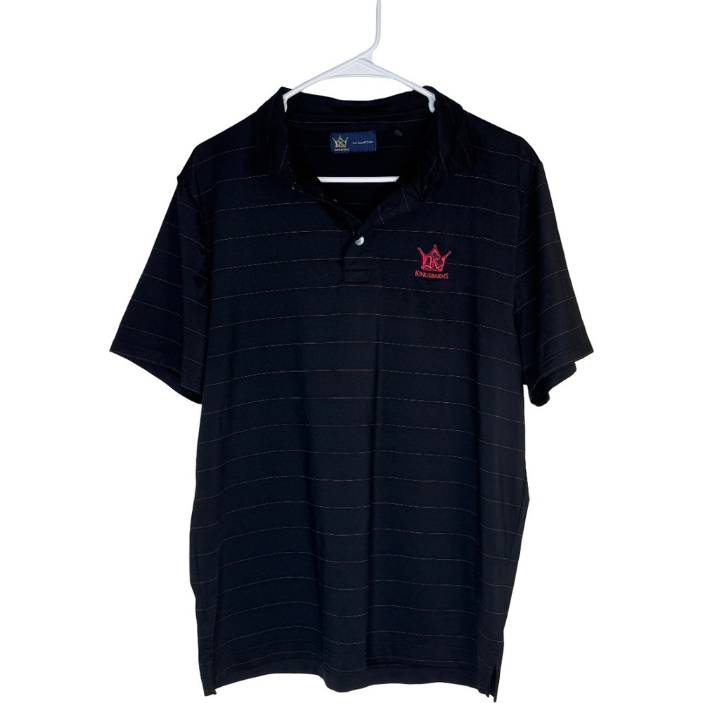 Kingsbarns Polo Shirt Mens Size M Black Red Striped Embroidered Golf Performance